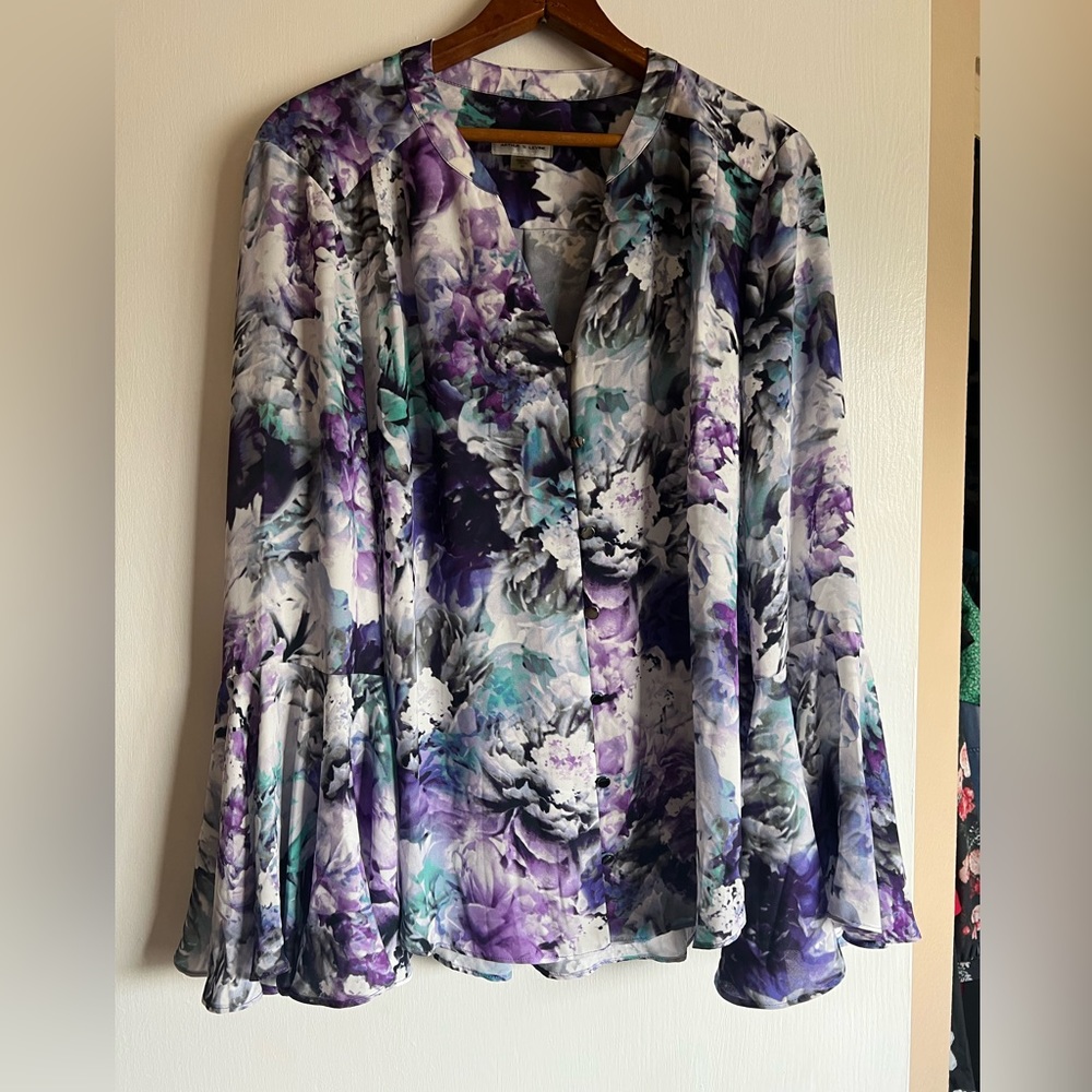 Tahari bell sleeve blouse, size M